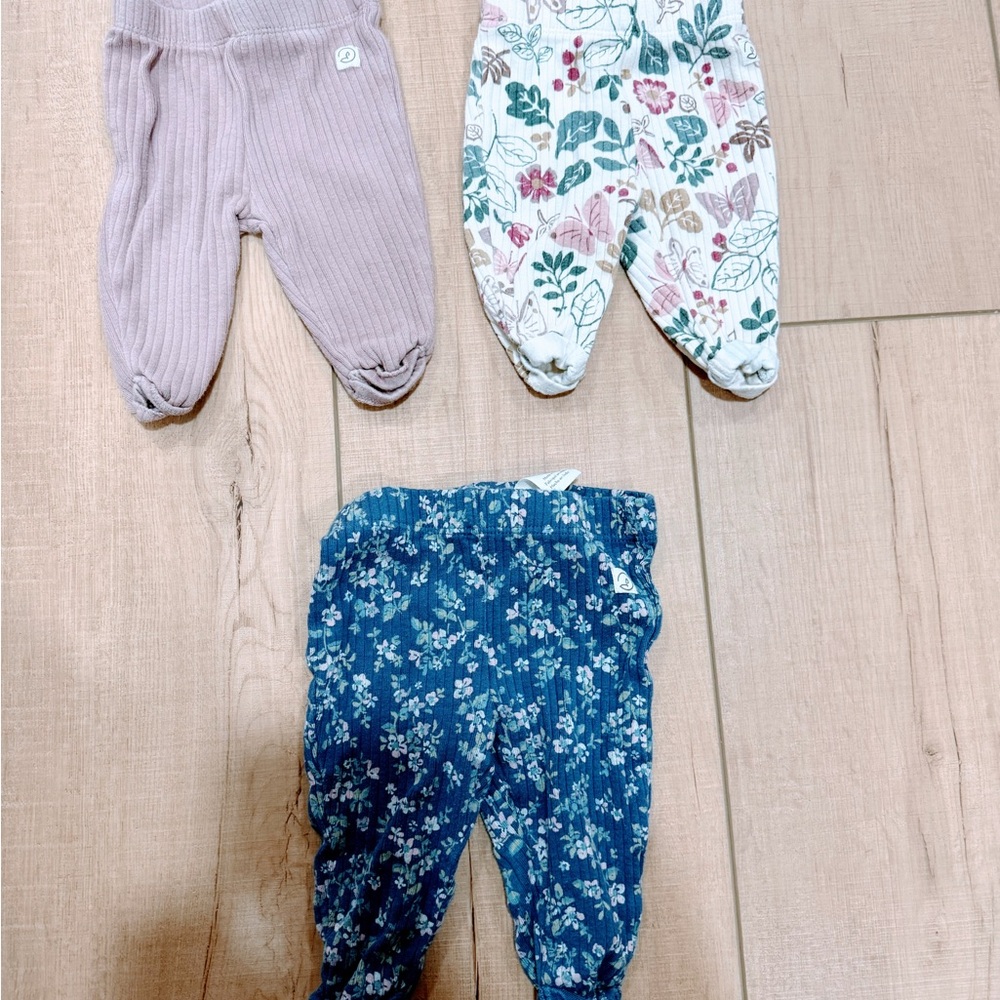 Floral and Solid Kids Leggings Set